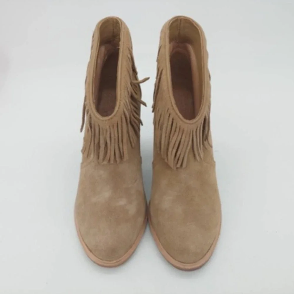 Joie Shoes Womens Loren Ankle Boots Brown Leather Fringes EUR 35.5