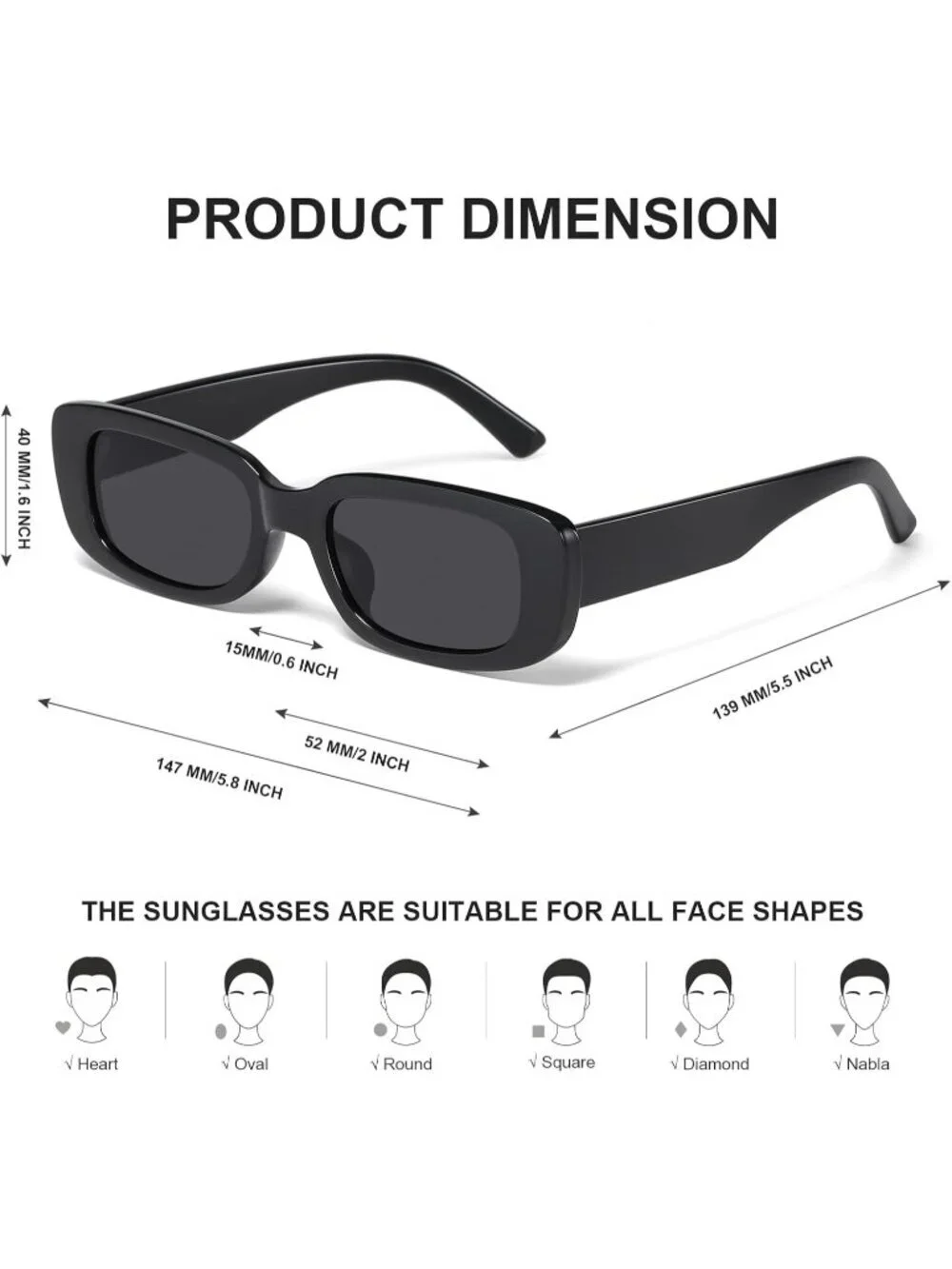 Women's Black Gradual Trendy Rectangle  Protection Cool Square Frame Sun Glasses