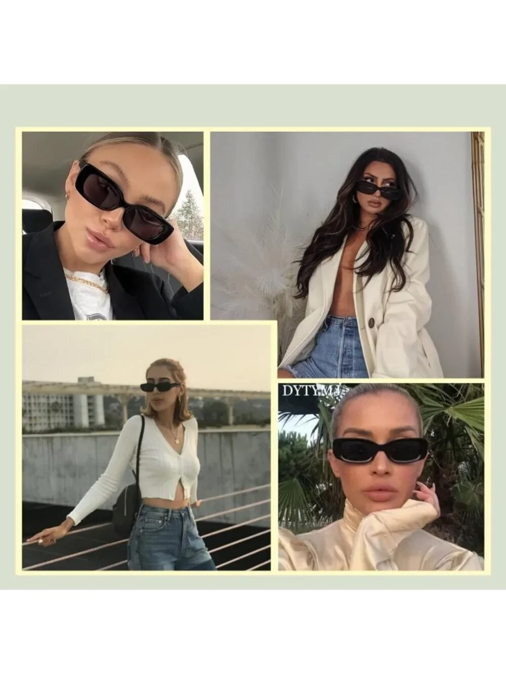 Women's Black Gradual Trendy Rectangle  Protection Cool Square Frame Sun Glasses