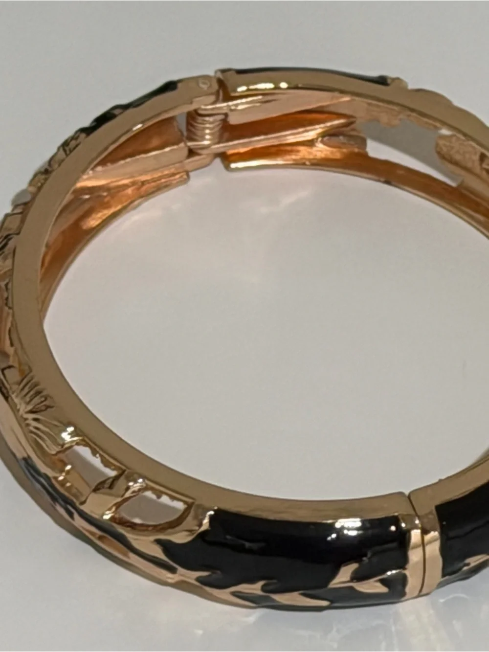 Gold and Black Hinged Bangle Bracelet - Women's Accessory
