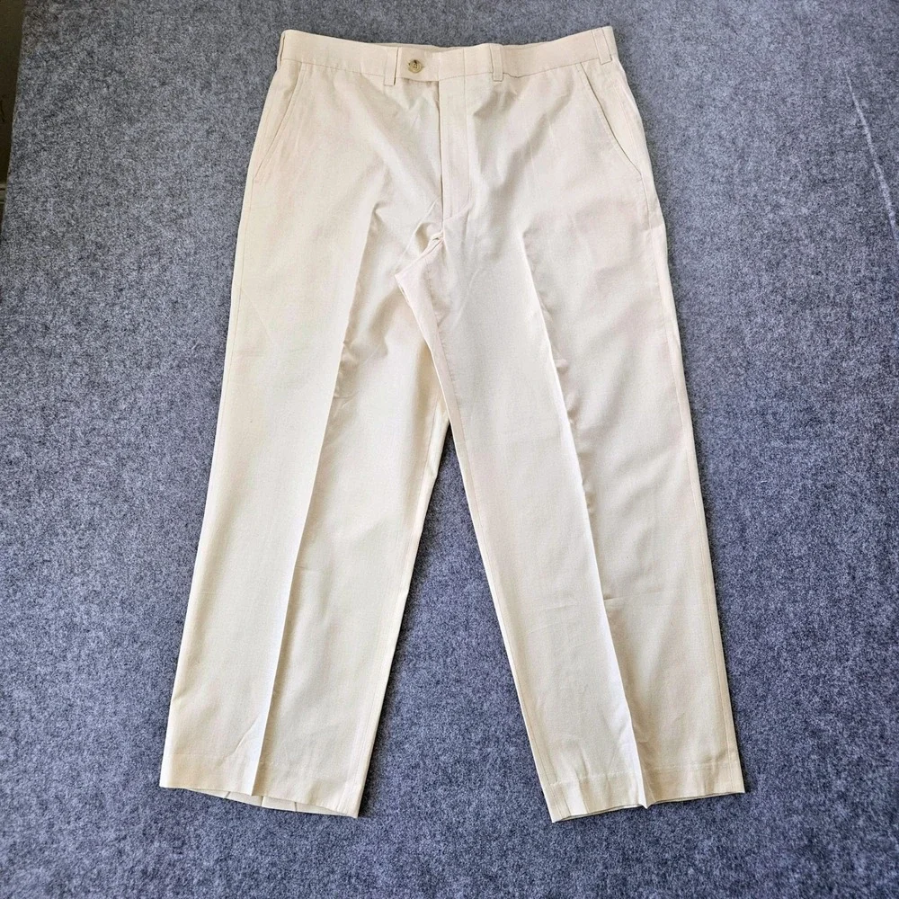 Irvine Park Mens 36S Cream Silk Cotton Blend Dress Pants Flat Front SCSLKV6 NWT