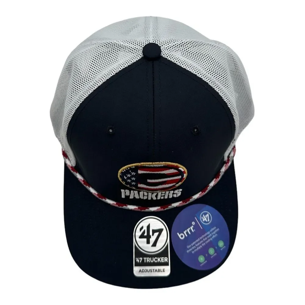 47' Green Bay Packers Hat Navy Flag Fill Trucker BRRR‎ Adjustable Strapback Cap