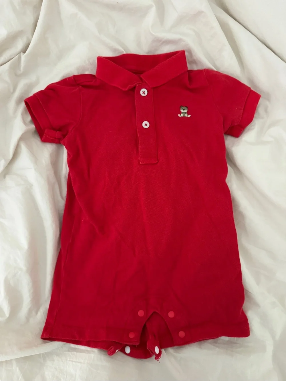 Red Baby Polo Onesie with Bear Decal