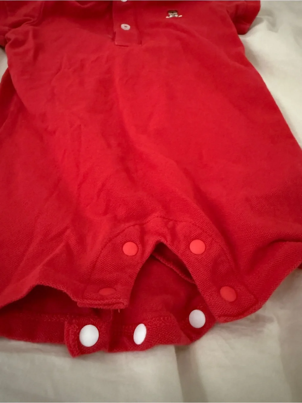 Red Baby Polo Onesie with Bear Decal