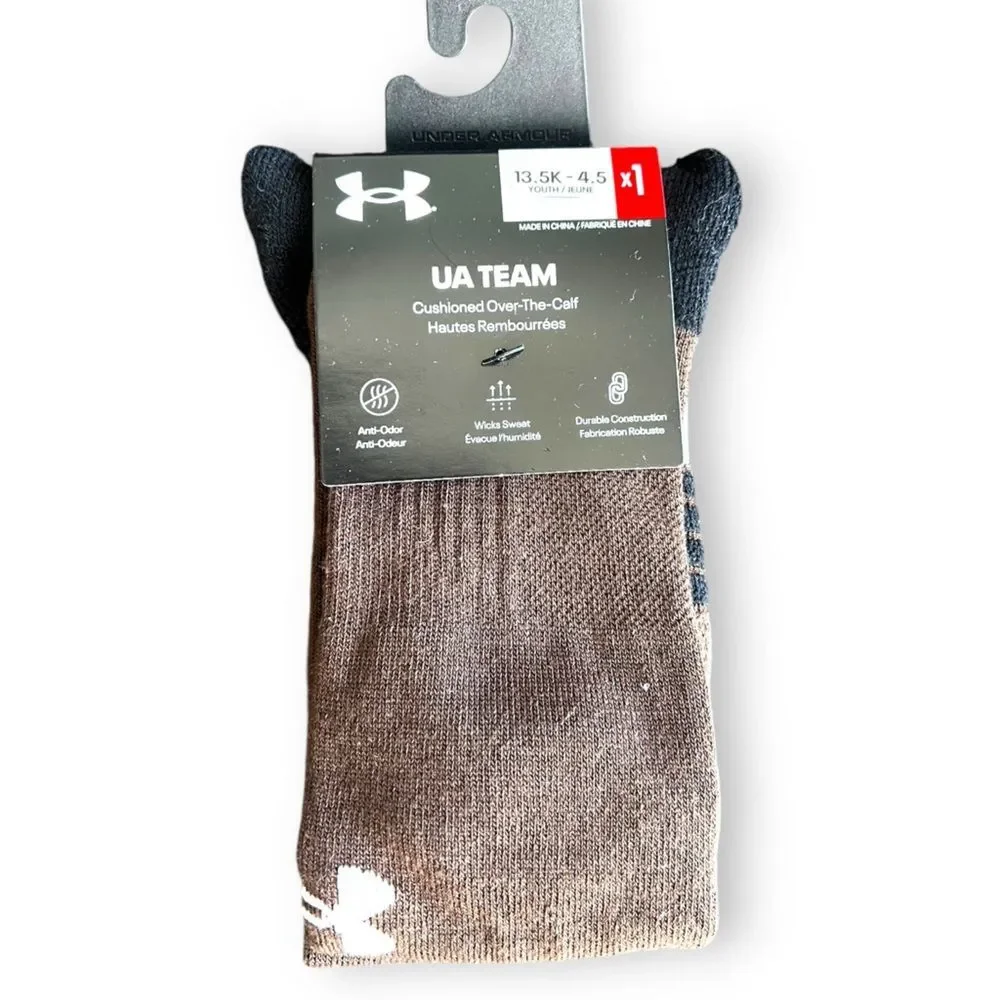 Under Armour Youth Unisex Team Cushioned Over-the-Calf Socks Brown Size Large