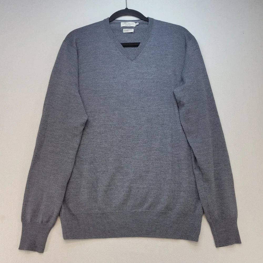 Peter Millar Sweater Mens Medium Gray V-Neck Crown Soft Merino Wool Silk Blend