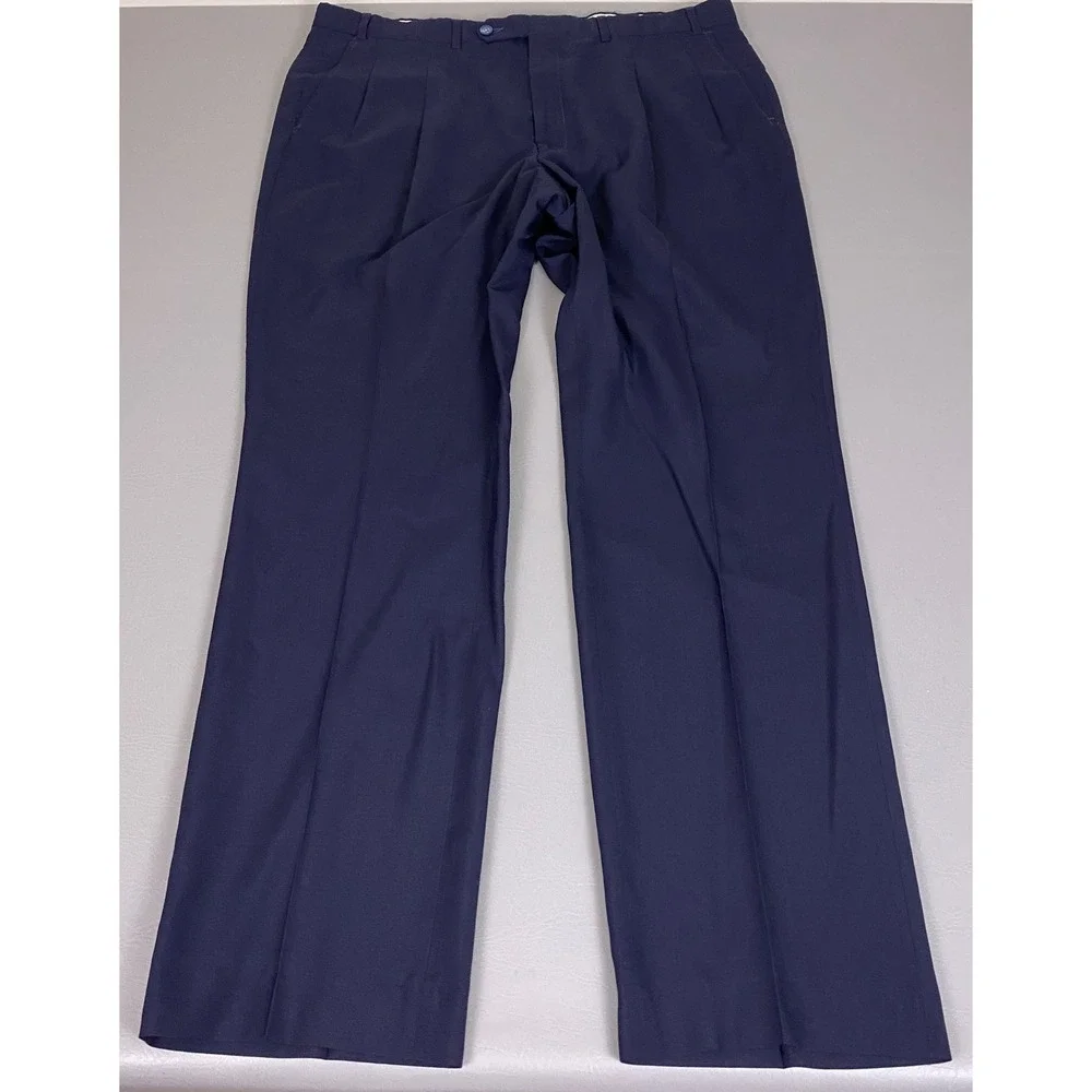 Vintage Springfield Wool Dress Pants Men's Size 42 Navy Blue Pleated Made in USA