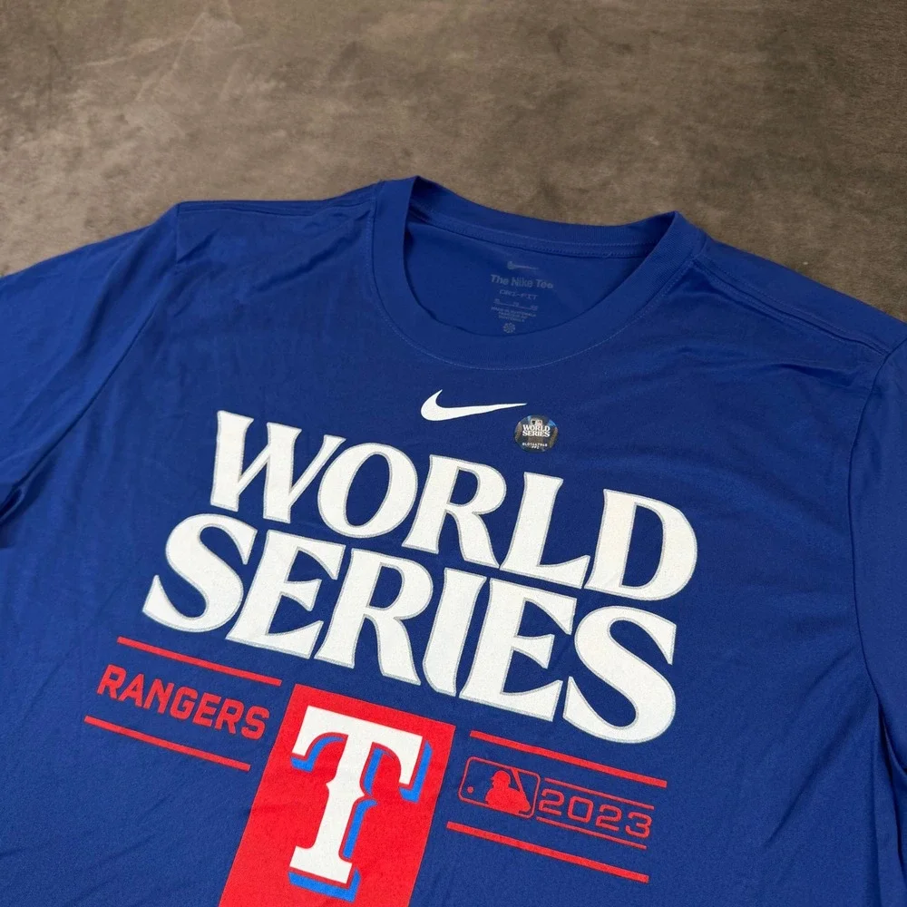 Nike Texas Rangers World Series T Shirt Mens Extra Large Blue Dri Fit Graphic