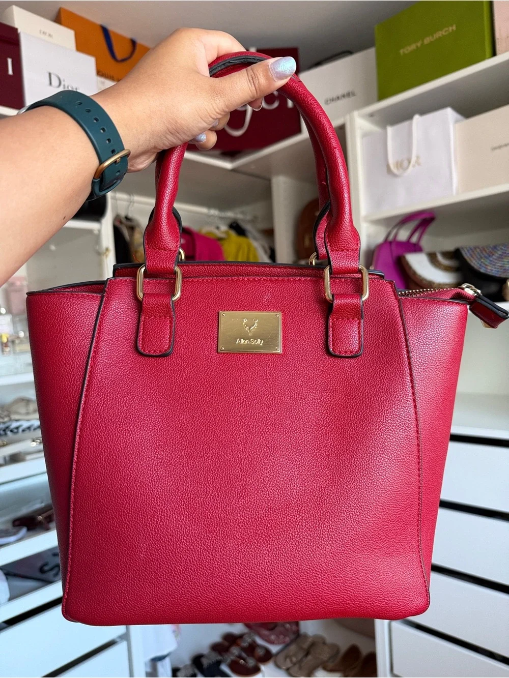 Red/Maroon Structured Satchel with crossbody strap
