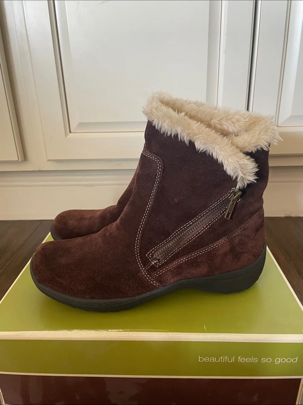 Naturalizer Suede Faux-Fur Trim Ankle Booties!