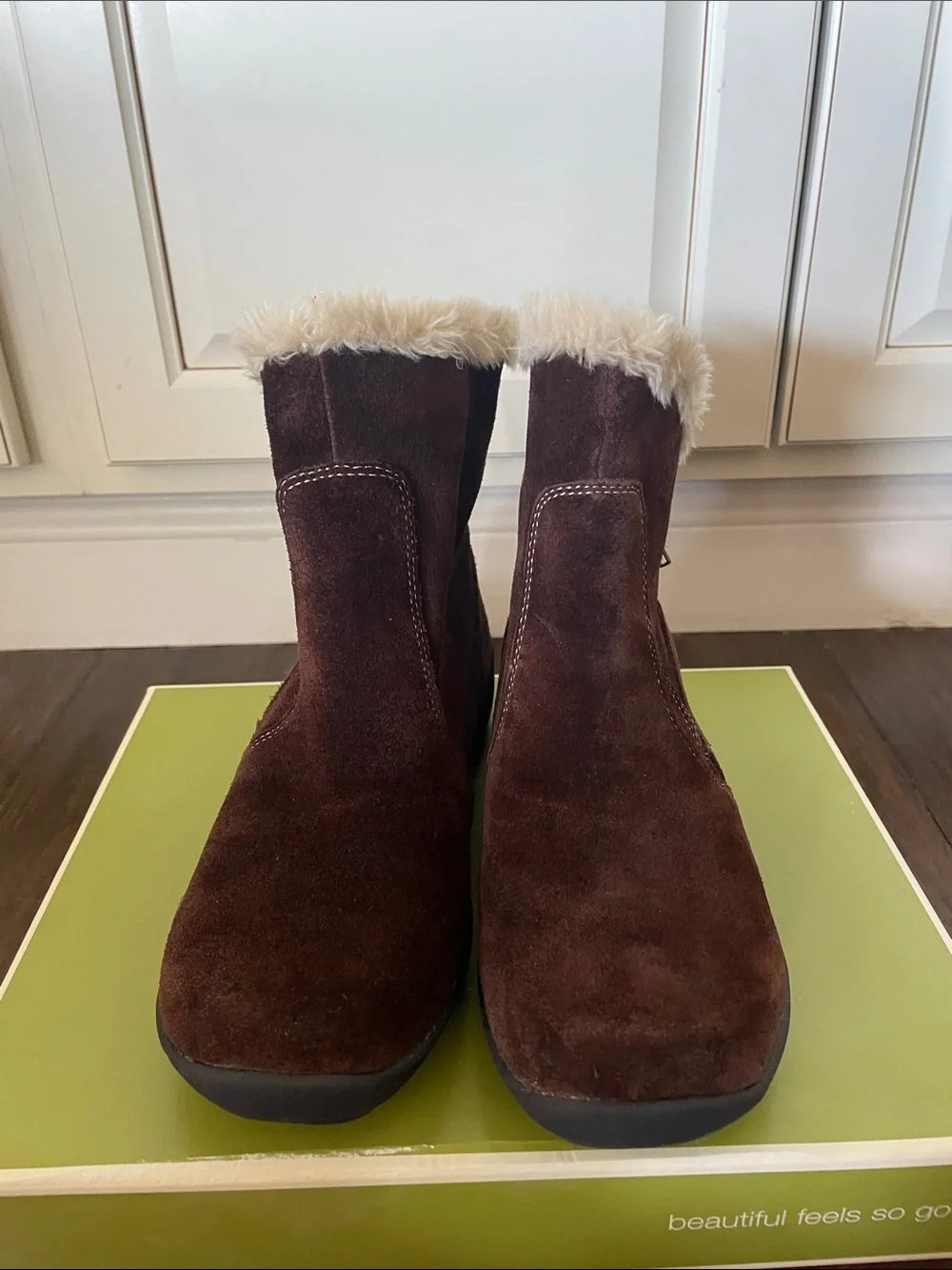 Naturalizer Suede Faux-Fur Trim Ankle Booties!