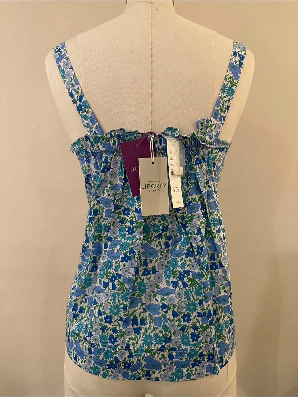 Floral Square-Neck Tank Top in Blue
