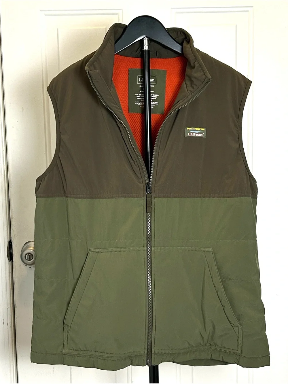 LL Bean Mens L Mountain Classic Vest Brown Olive Full Zip Grid Lined Insulated