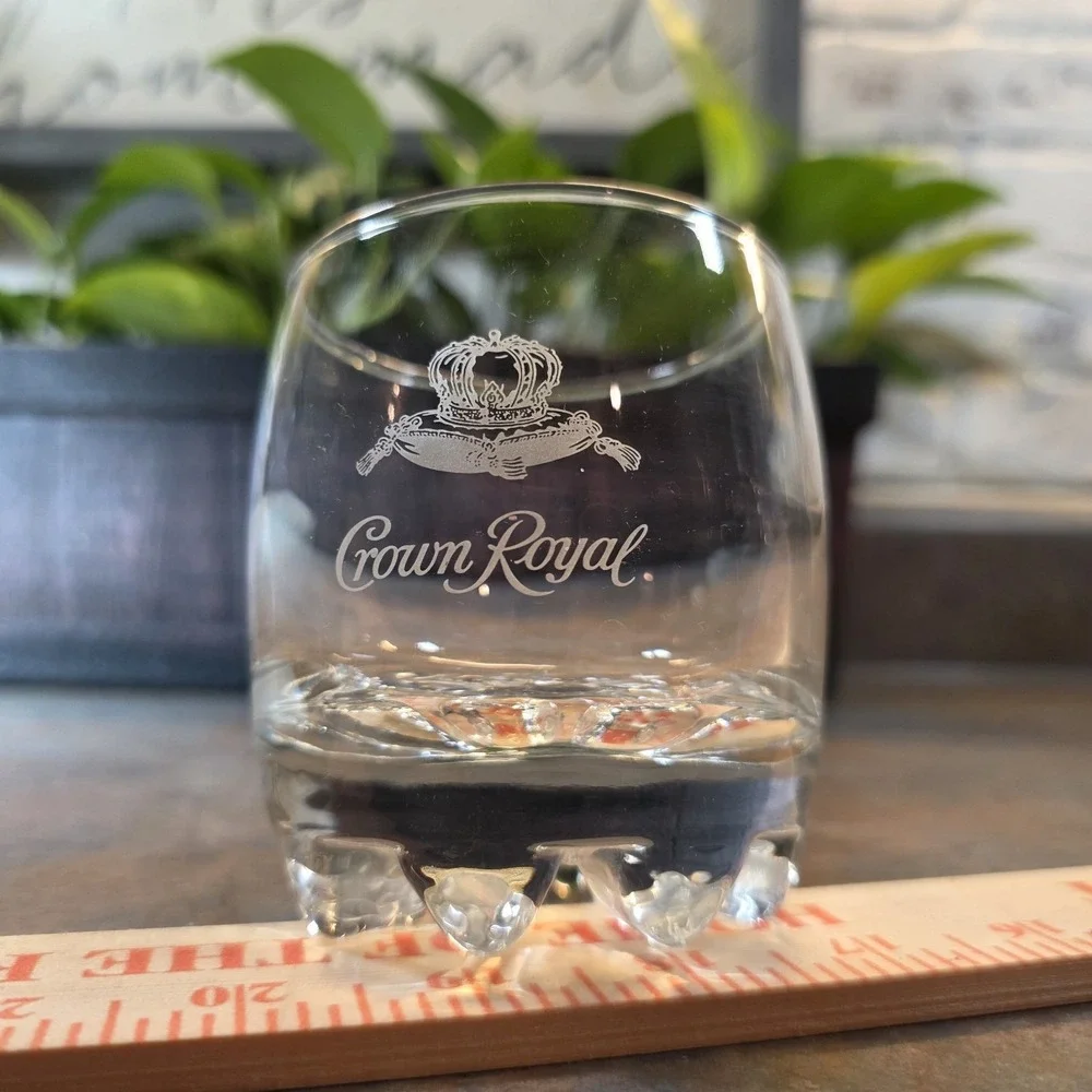 Crown ROYAL Whiskey Embossed Rocks Glass - Round Bottom Made in Italy