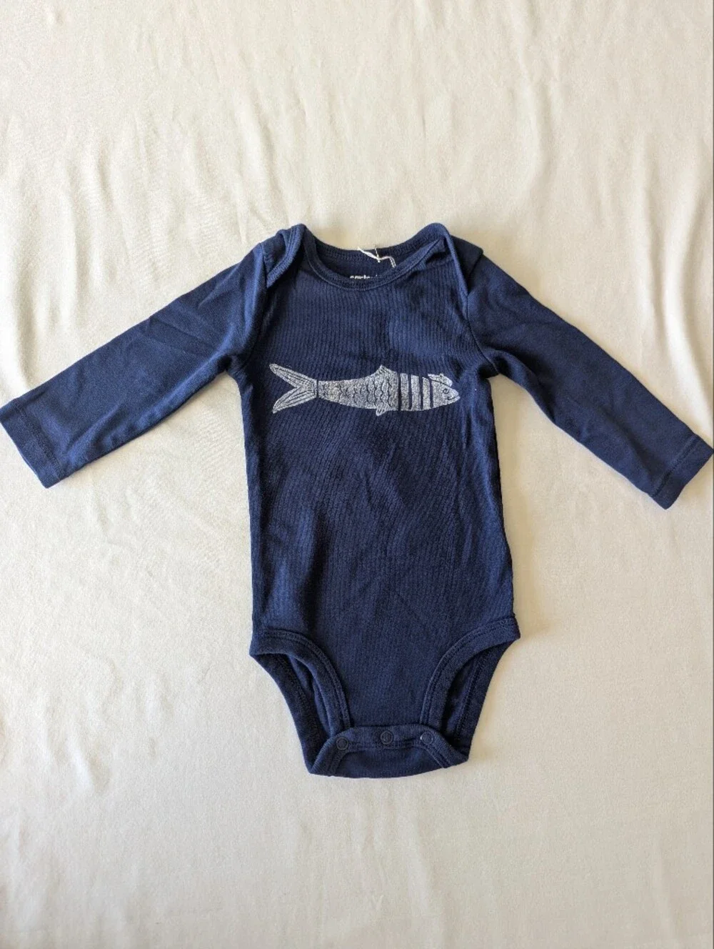 Sardine With Beret Long Sleeve Block Print Onesie