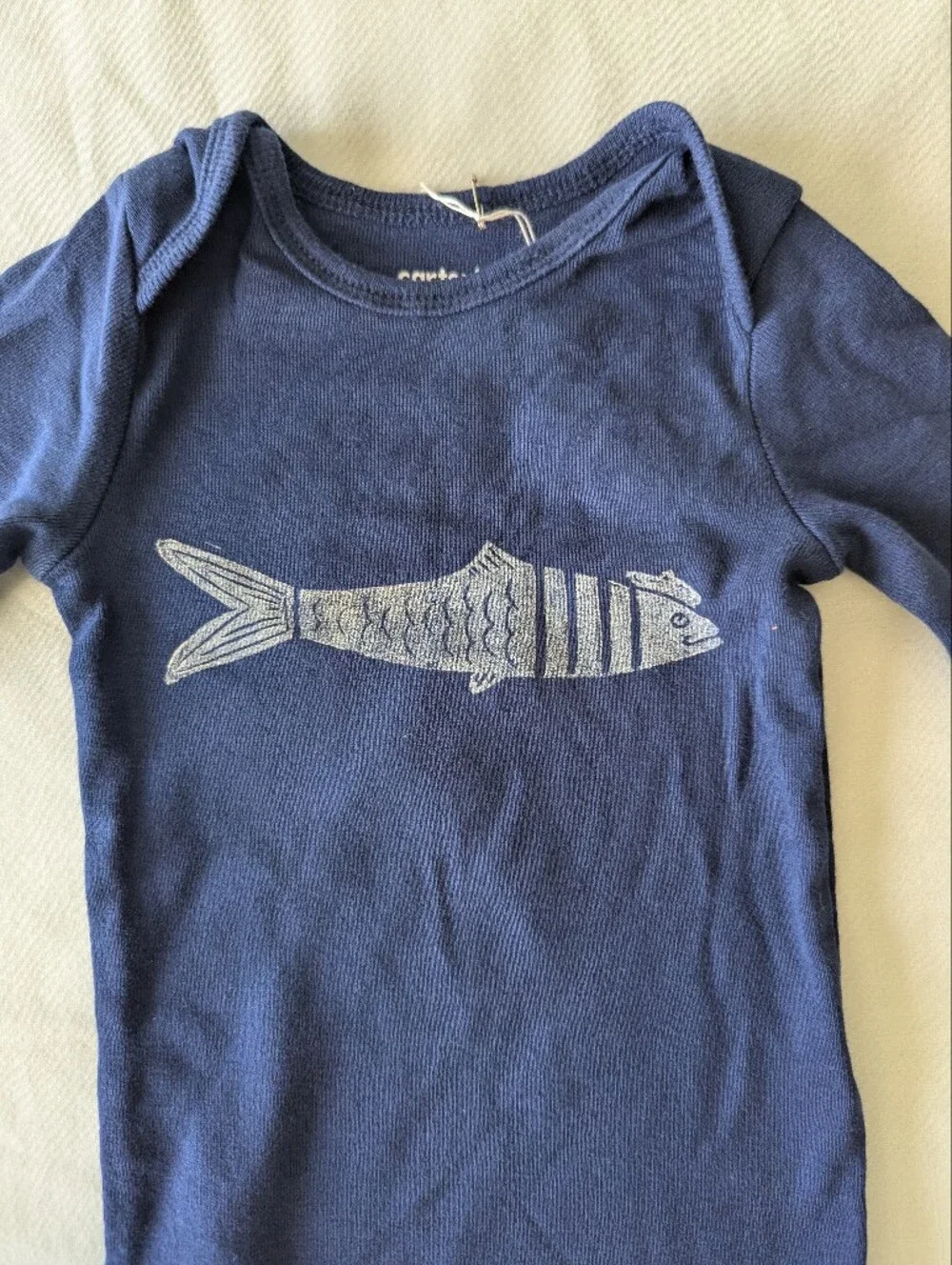 Sardine With Beret Long Sleeve Block Print Onesie