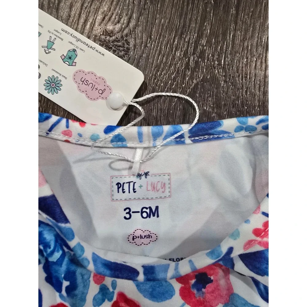 Pete + Lucy Baby Girl Floral Ruffle Romper Dress Blue Pink Red 3-6M NWT