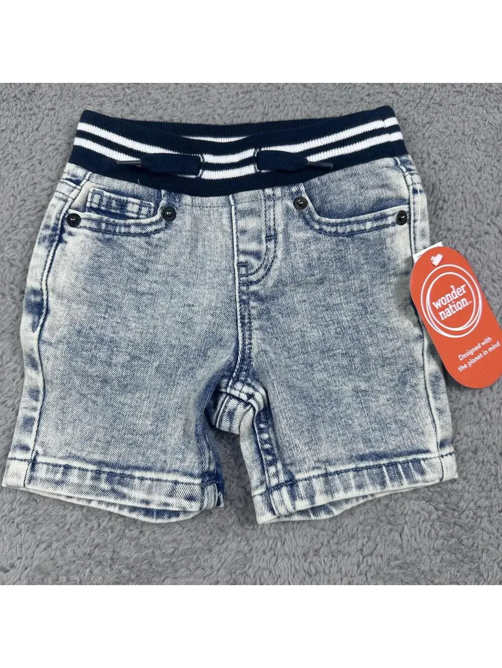 Wonder Nation Denim Shorts with Striped Elastic Waist - 18M