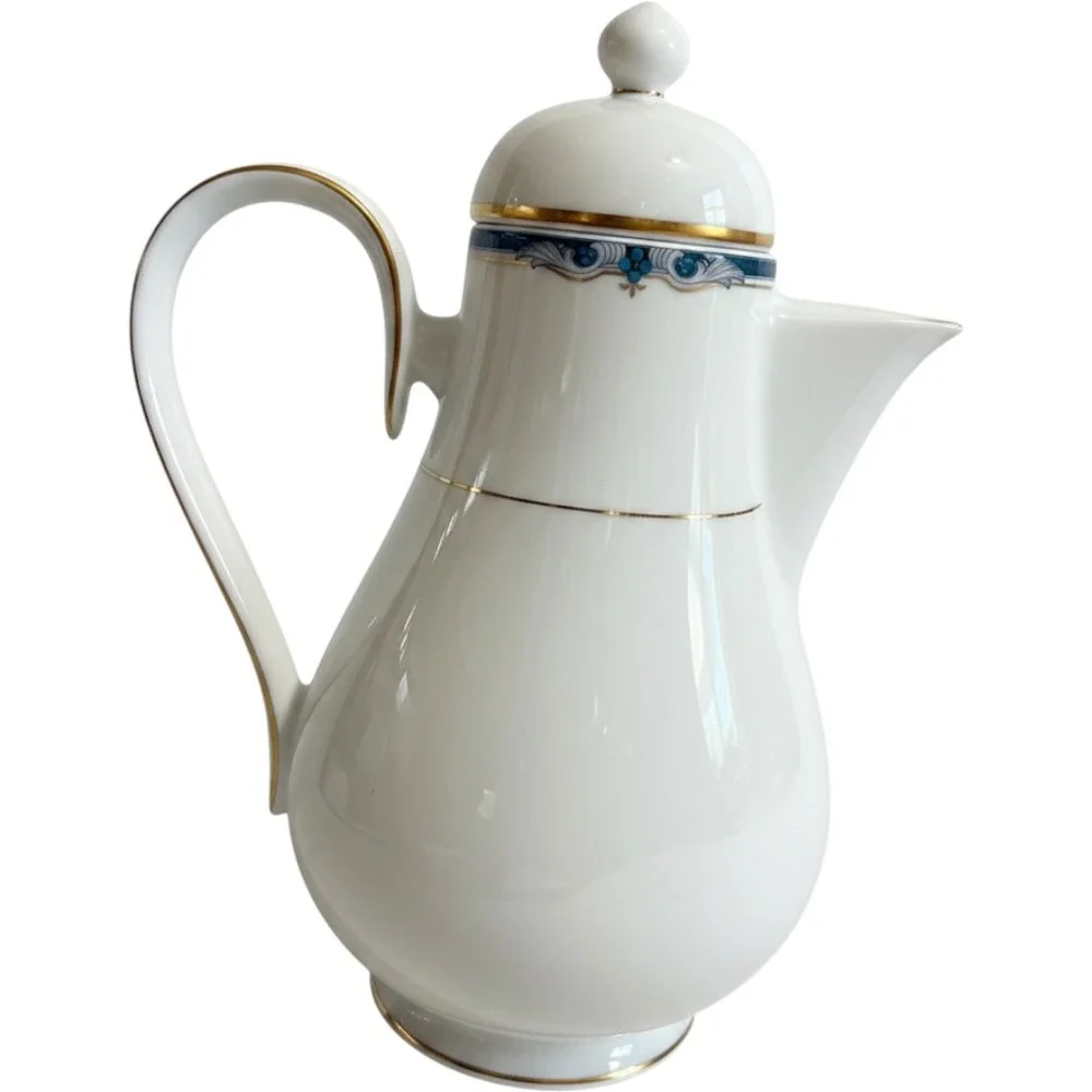 Noritake Cafe Versailles Coffee Pot 3762 White Gold Trim Porcelain Japan Teapot