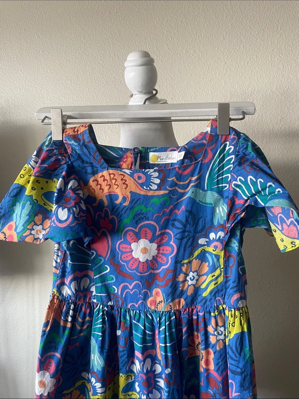 Mini Boden Girls Blue Animal Floral Print Cotton Dress Size 9-10 Years (140 cm)