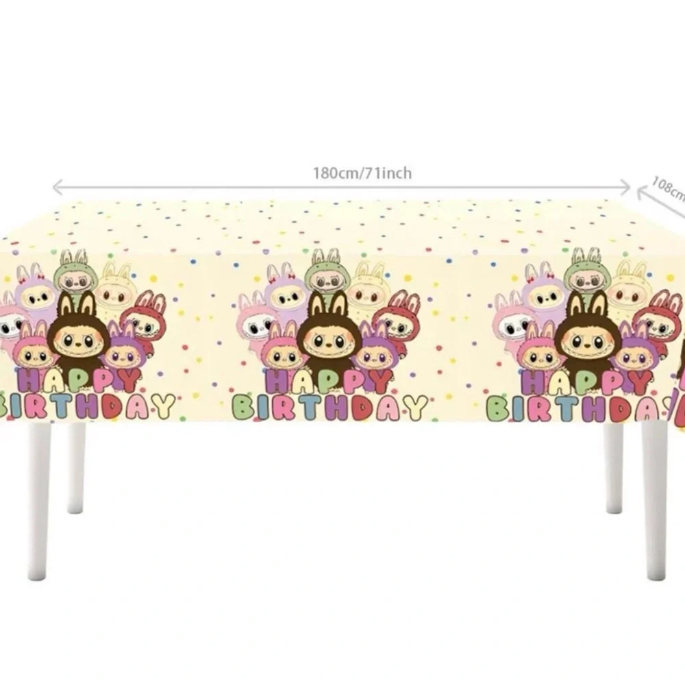 Labubu Cute Characters Happy Birthday Party Tableware Set - Pastel Multicolor