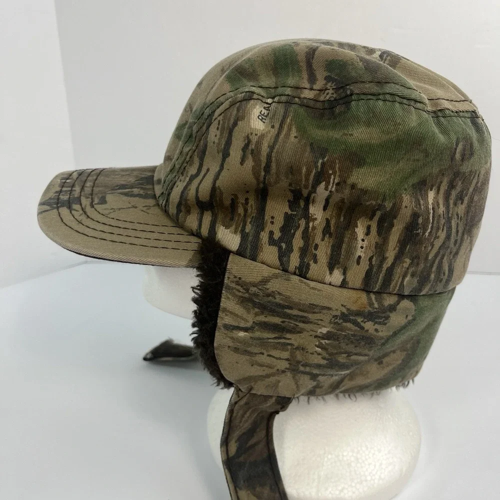 Vintage Realtree Camo Trapper Hat Fur Ear Flap Hunting Cap Made In USA Small