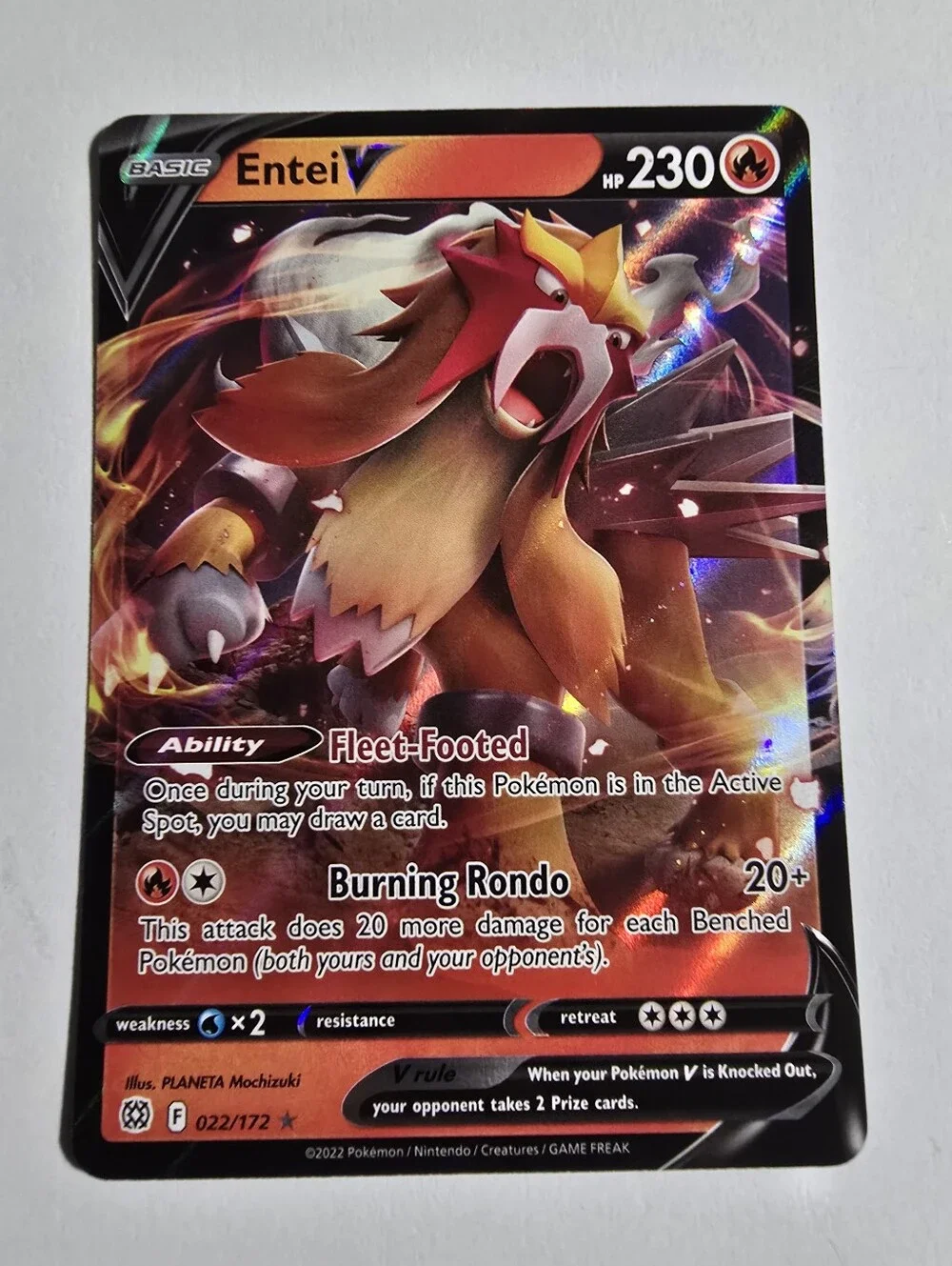Pokemon Entei V 022/172  Brilliant Stars Sword & Shield Ultra Rare Holo NM