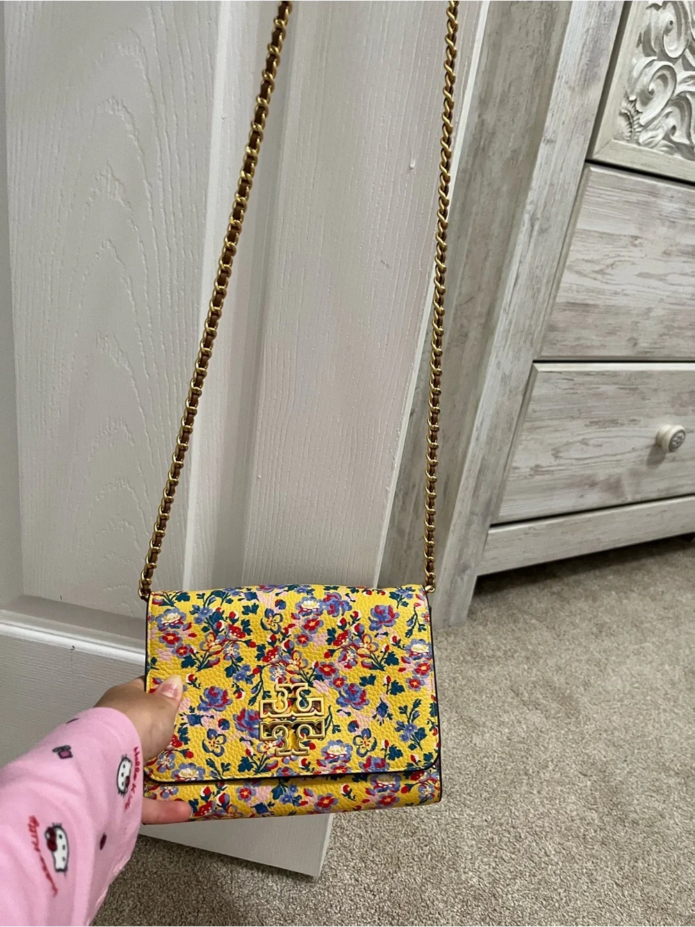Tory Burch Yellow Floral Leather Crossbody with Gold Logo