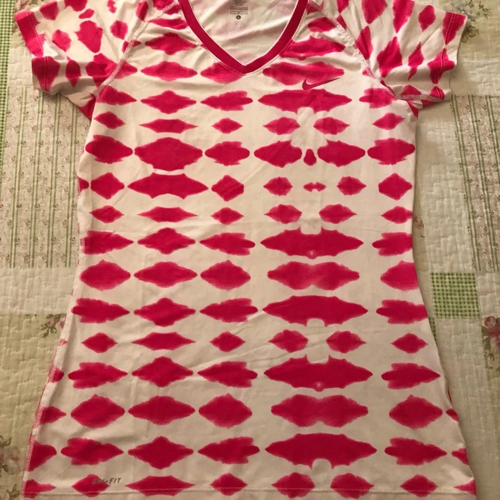 Nike Pro Pink and White V-Neck Performance Tee
