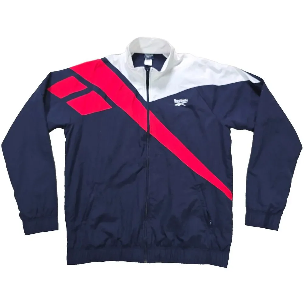 Vintage Reebok Jacket Size XL Red White Blue Zip Track Warm Up Pockets Athletic