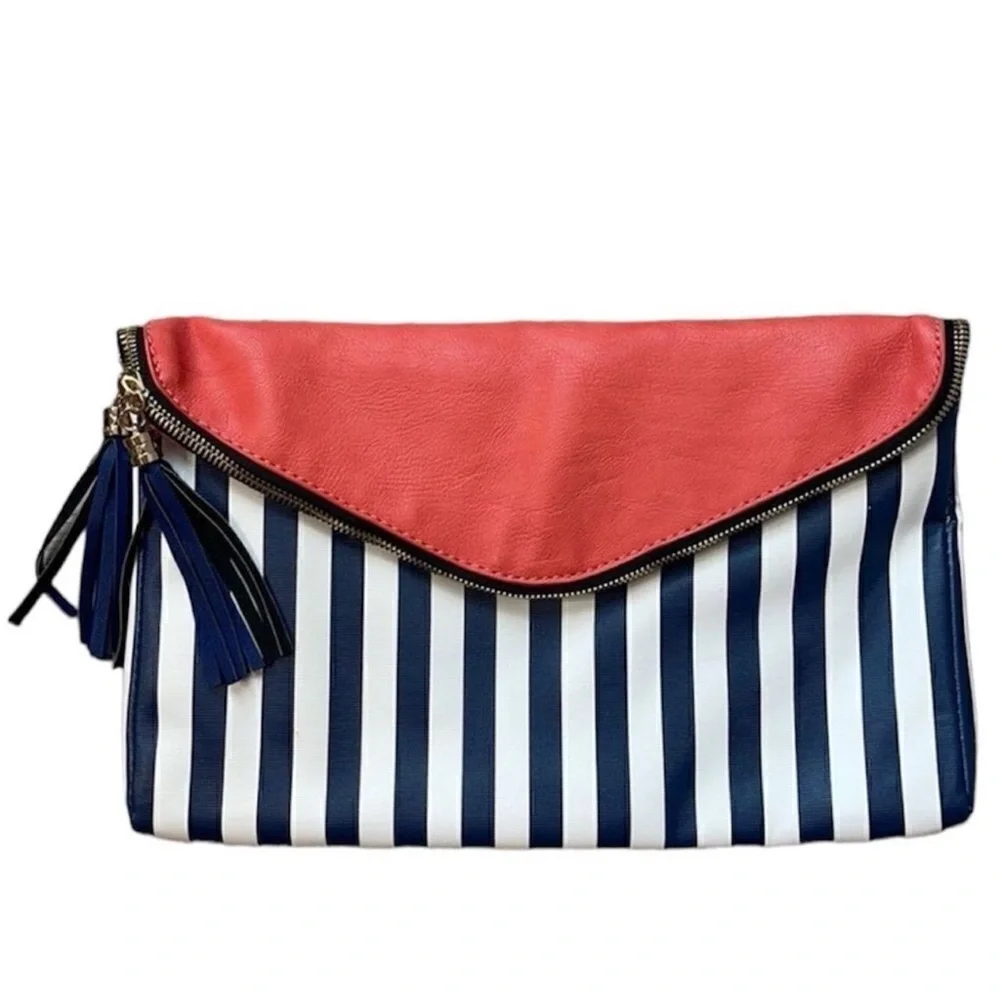 Striped Clutch with Coral Flap