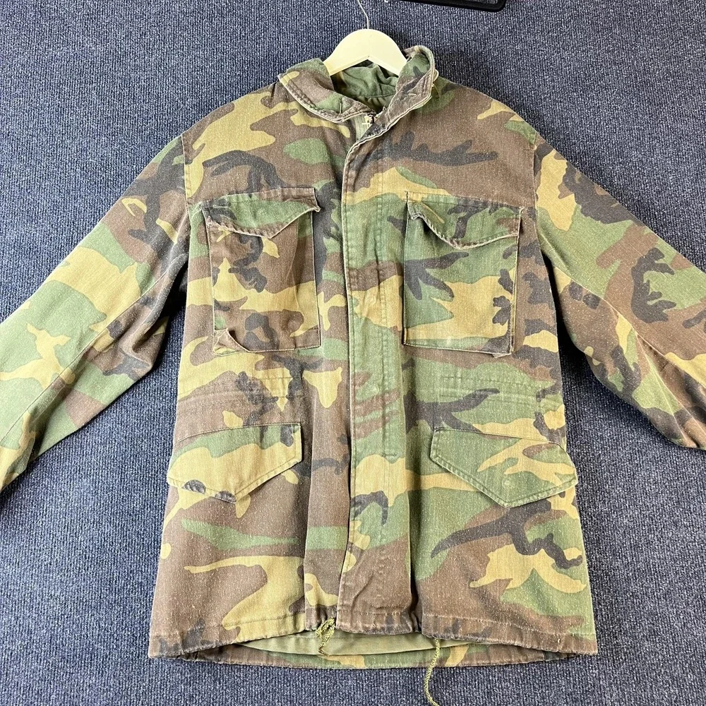 Vintage US Army Jacket Mens Small Woodland‎ Camo M65 Cold Weather Field Coat 80s
