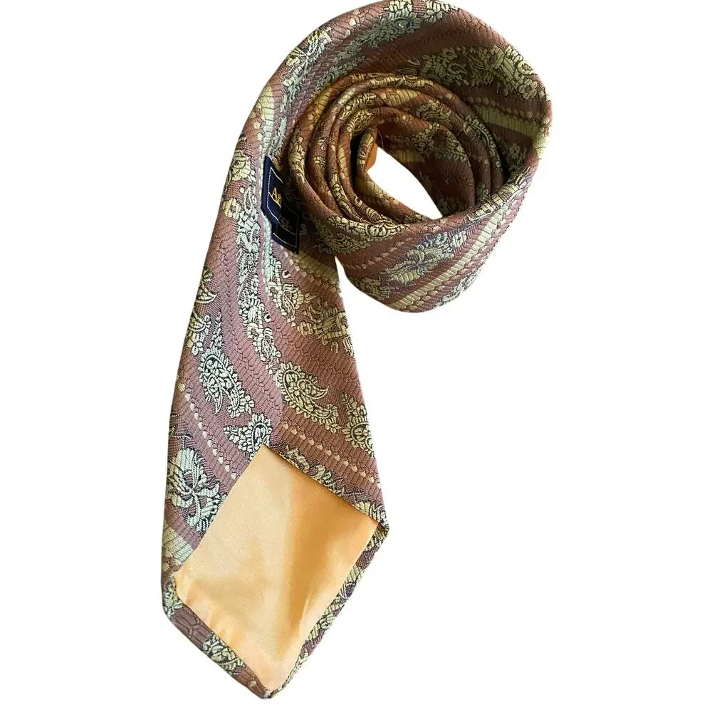 Andhurst‎ Vintage Brown Gold Paisley Stripe Necktie Mens Retro Tie