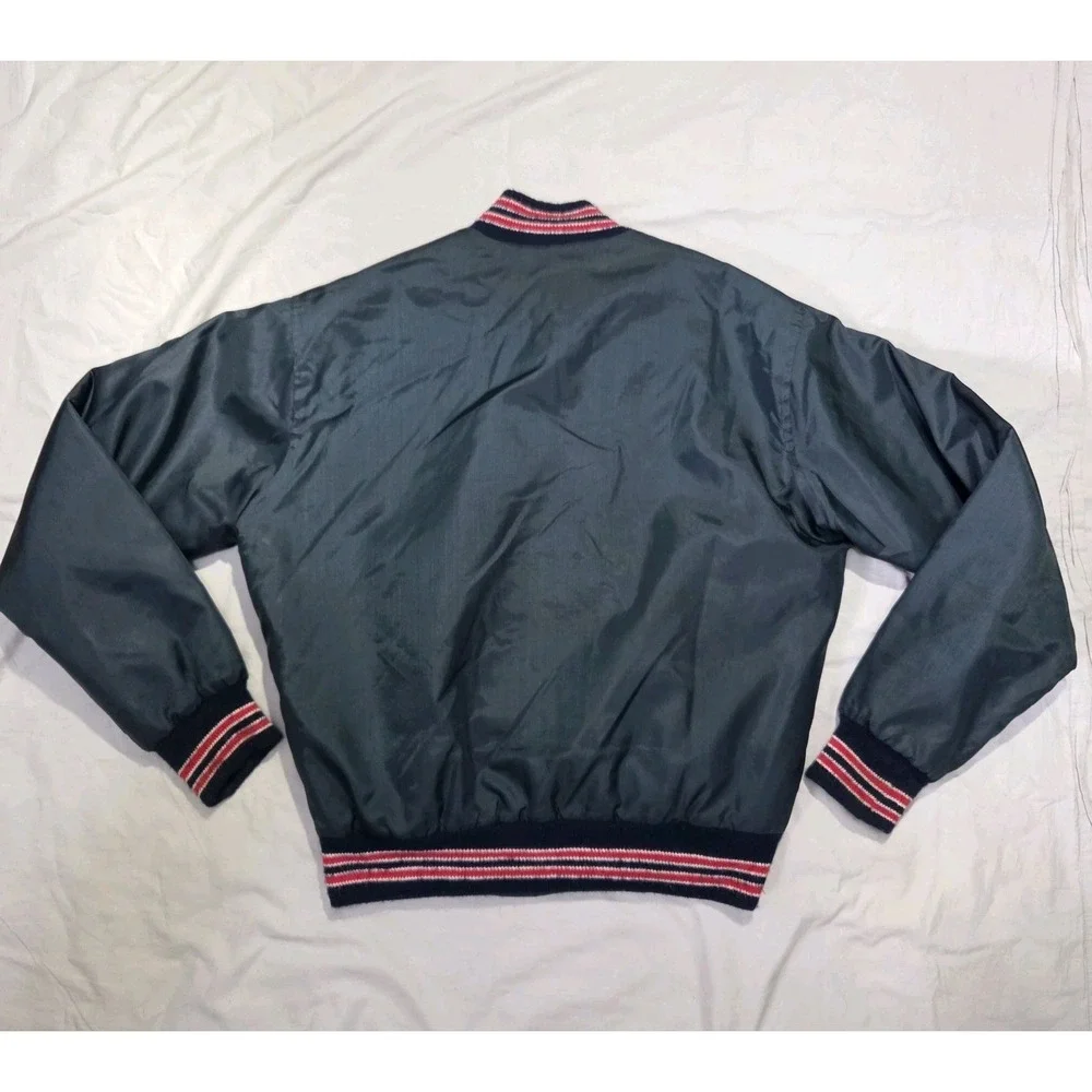 VTG West Wind Buccaneer Snap Bomber Varsity Jacket Sz Medium Black/Red Satin EUC