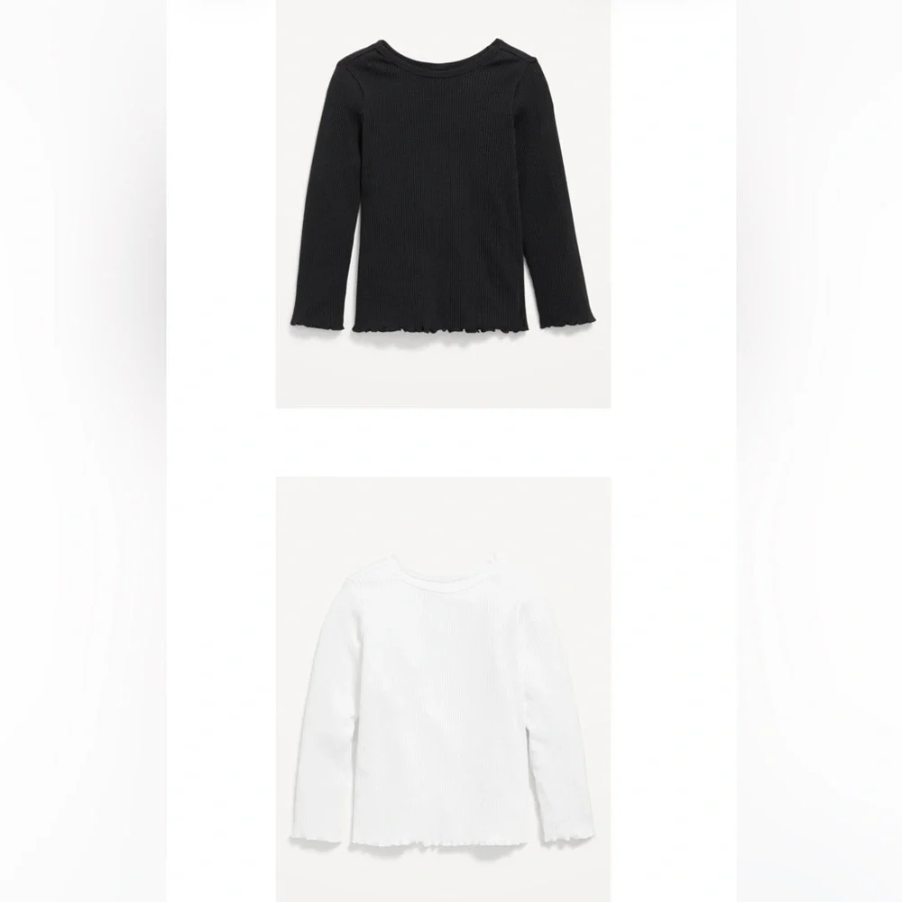 Old Navy Lettuce Edge Ribbed Long Sleeve Tops — Black & White Duo 12-18 Months