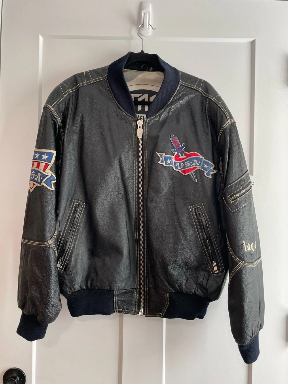 Michael Hoban Tag 88 Eagle USA Black Leather Racing Style Jacket Where Mi
