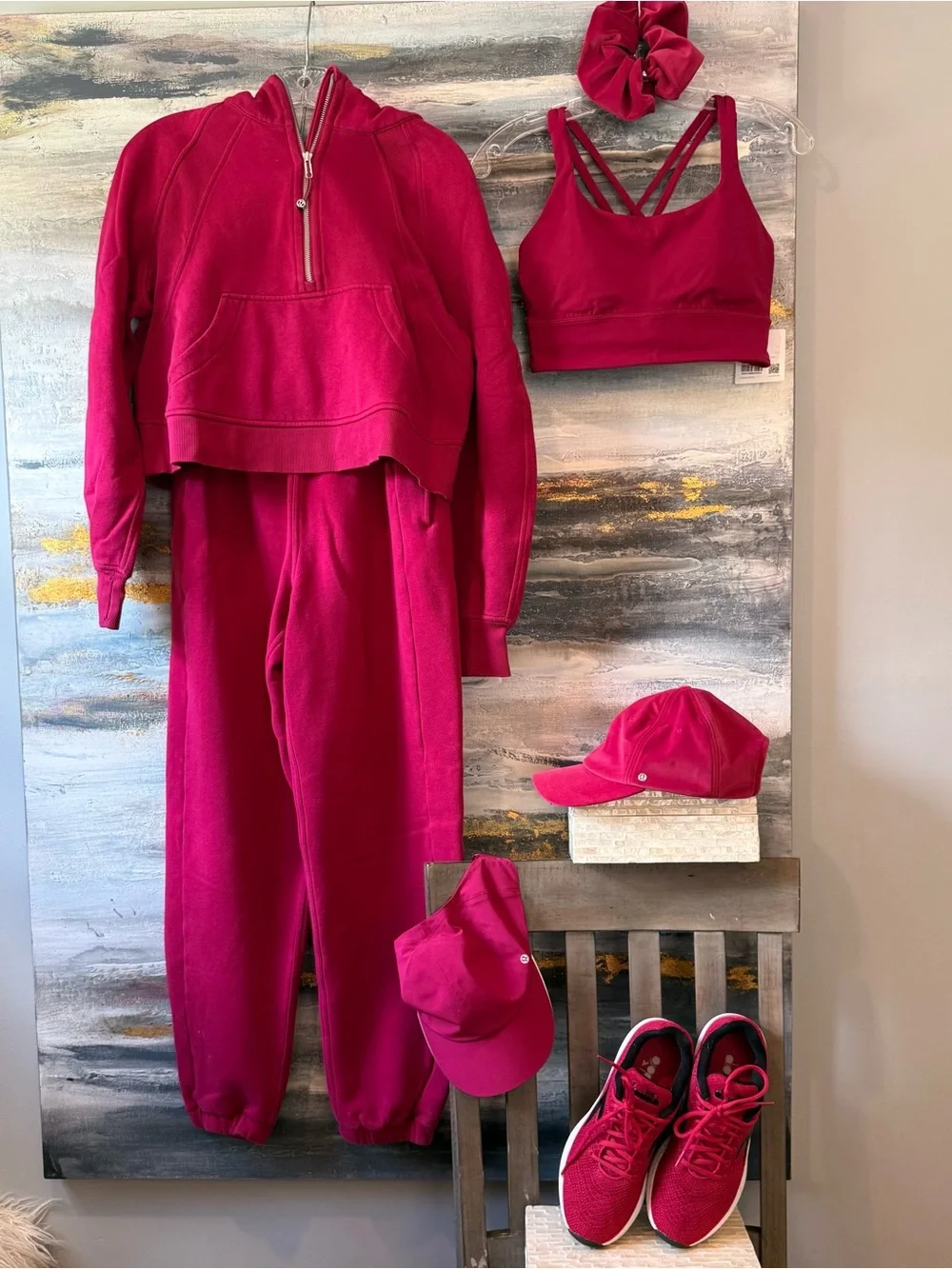 Lululemon BERRY RUMBLE SET- Scuba Hoodie, Scuba Joggers, Sports Bra, Hats