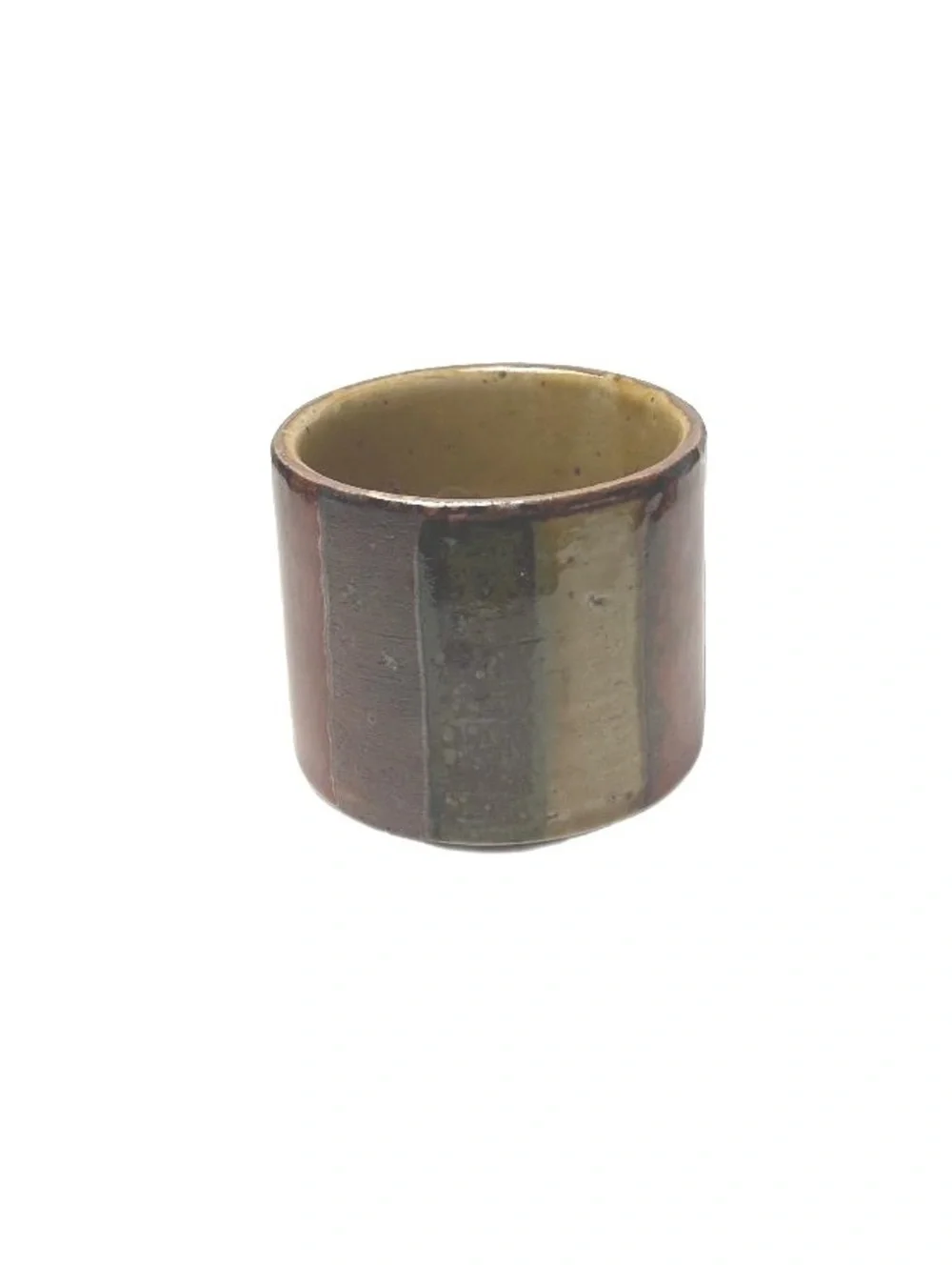 Handcrafted Ceramic Tea Cup with Earth Tone Stripes