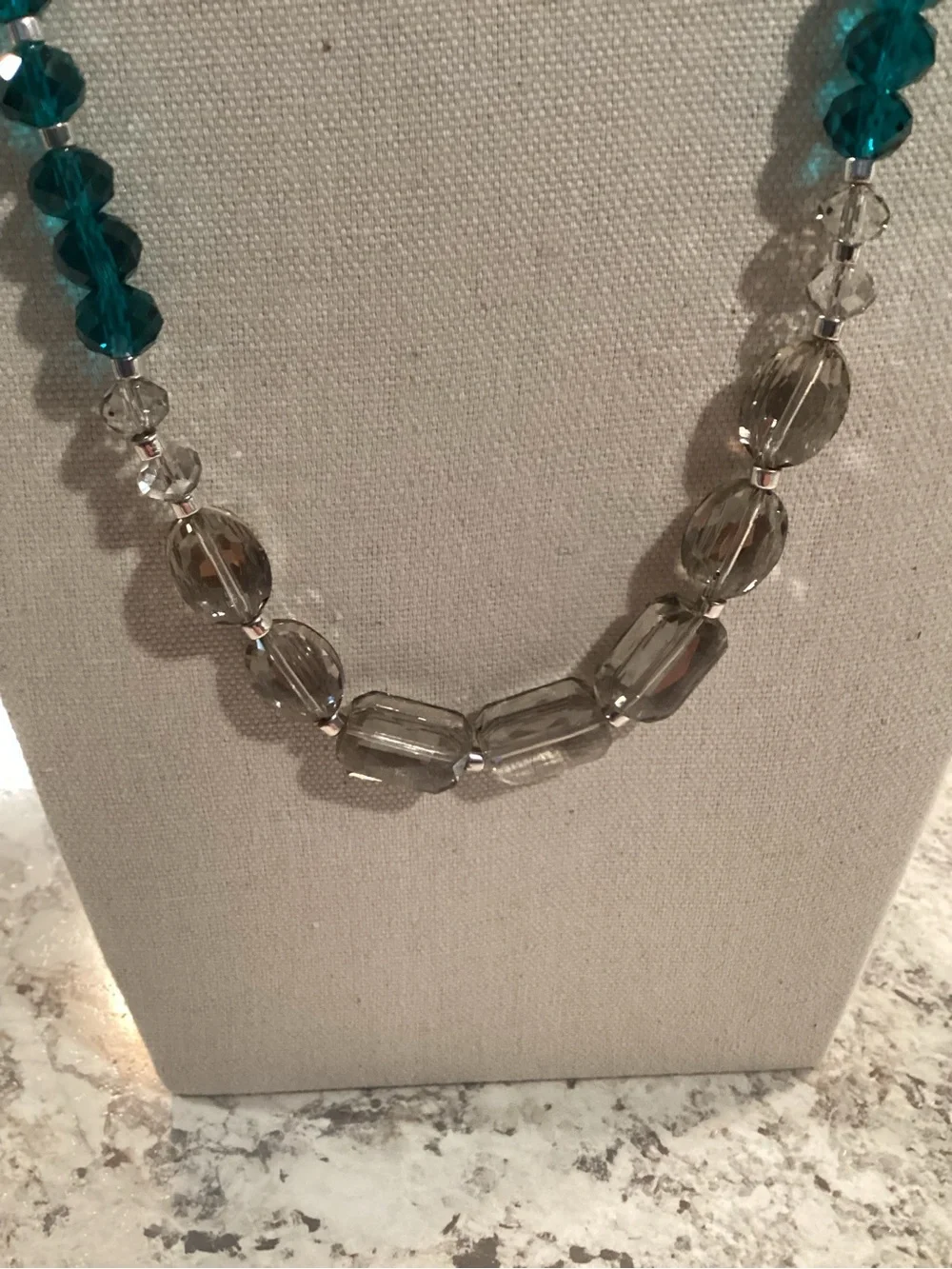 Handcrafted Crystal and Aqua Bead Necklace