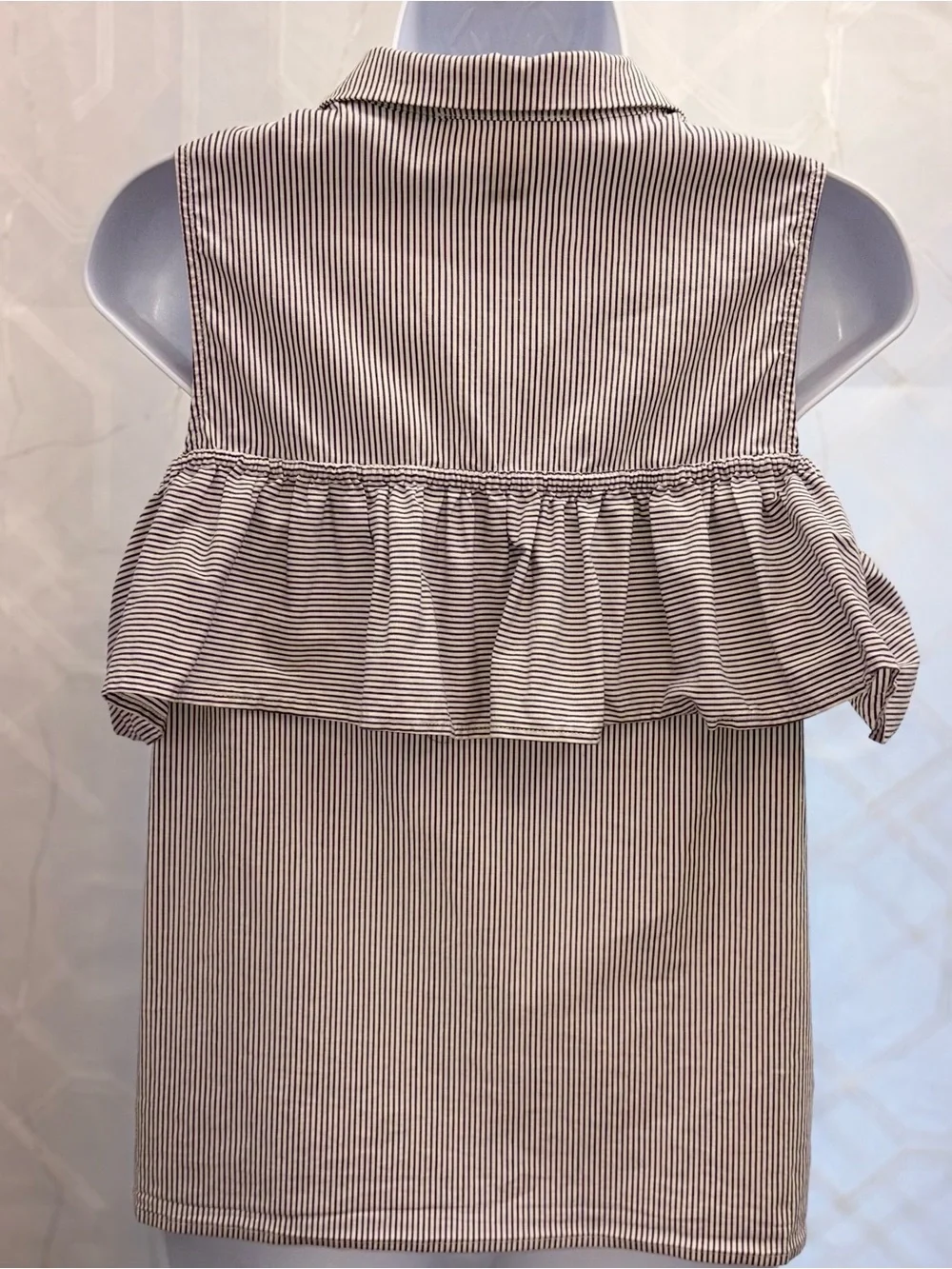 Michael Michael Kors Cotton Striped Cold-Shoulder Ruffle Blouse Preppy Chic S