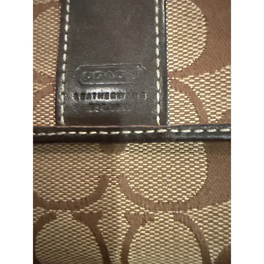 VTG Coach Signature Jacquard Trifold Wallet Brown Leather Trim Monogram Logo YKK