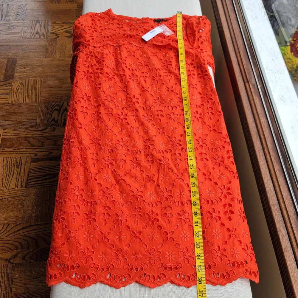New! J. Crew sz 4 Eyelet Dress Bell-sleeves Orange-Red NWT