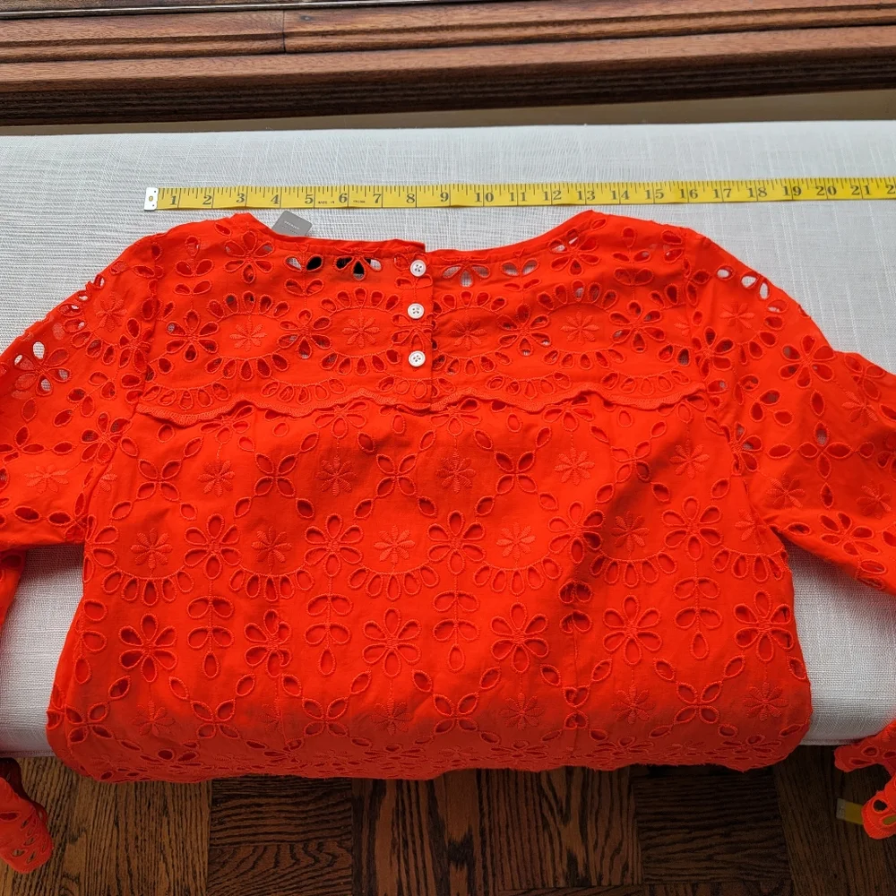 New! J. Crew sz 4 Eyelet Dress Bell-sleeves Orange-Red NWT