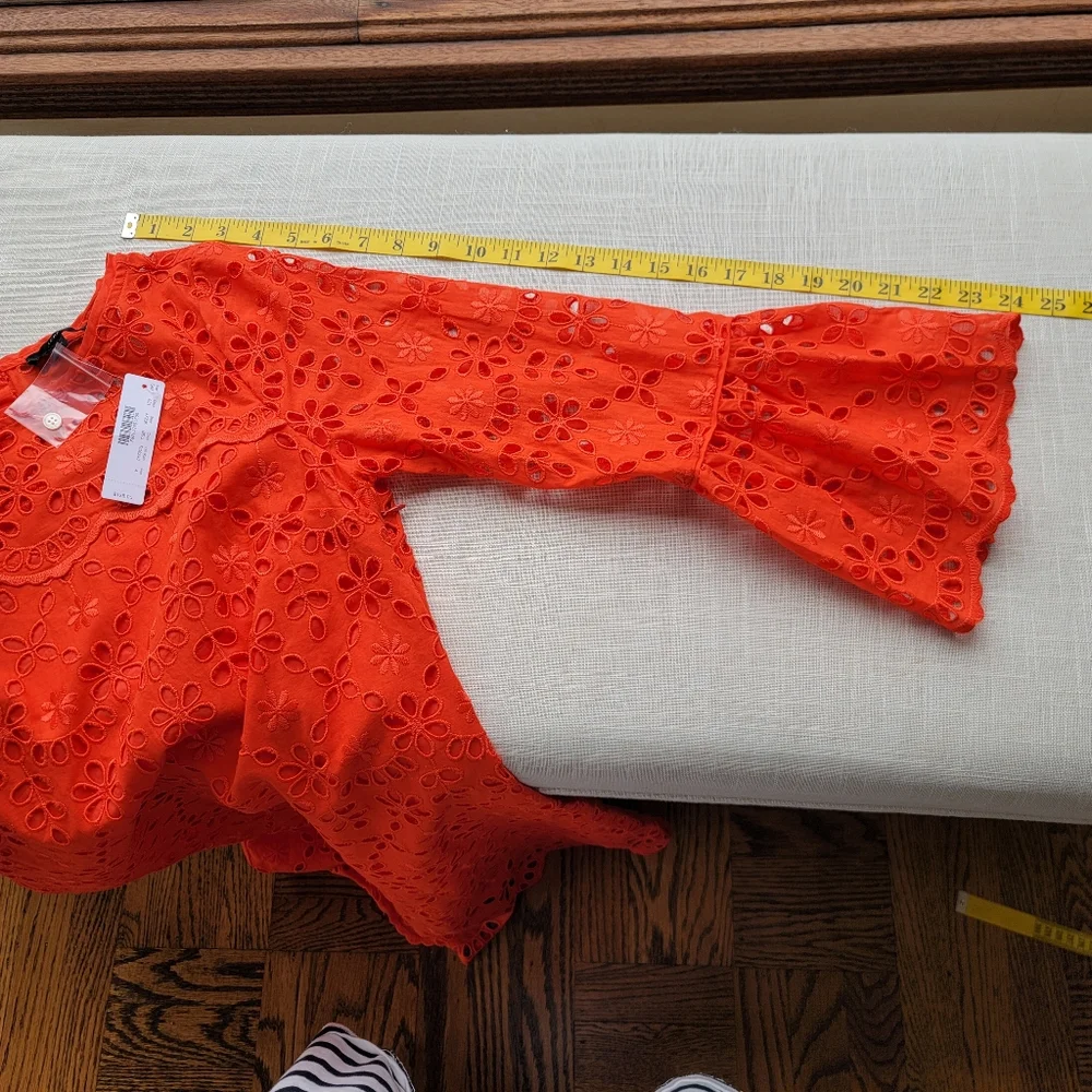 New! J. Crew sz 4 Eyelet Dress Bell-sleeves Orange-Red NWT