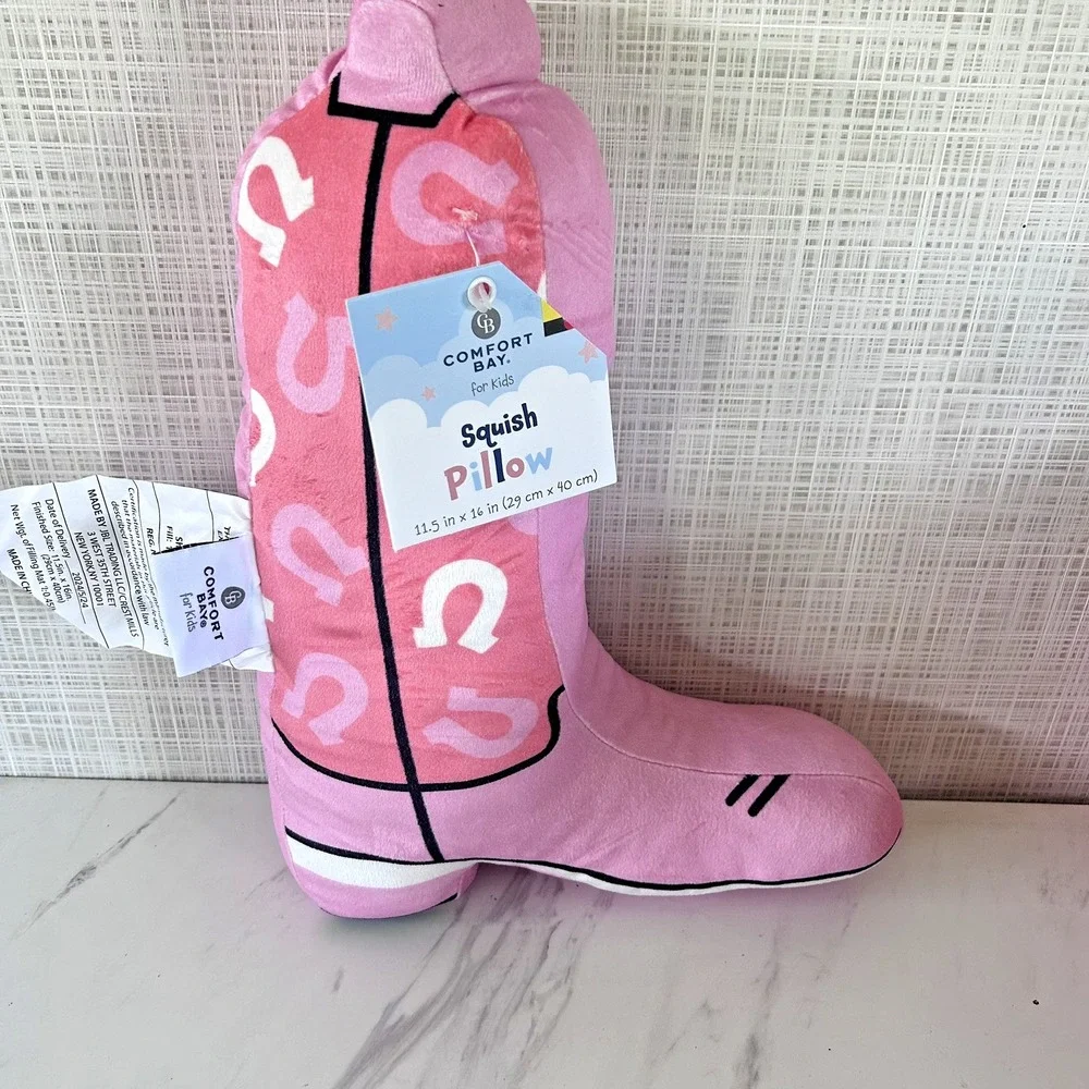 Cowgirl Boot Shaped Squish‎ Pillow Horseshoe Design Pink 16