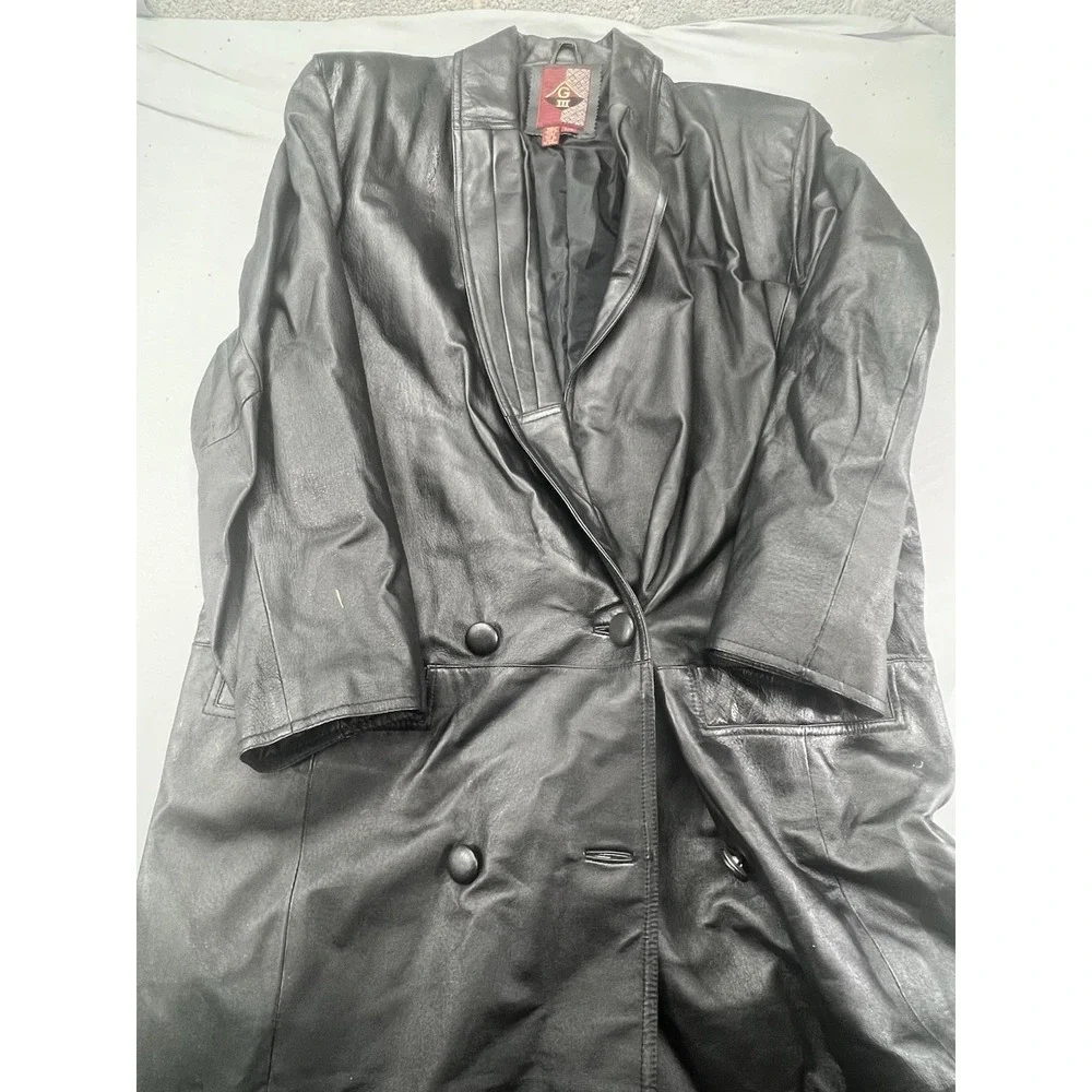 G III Genuine Leather Trench‎ Coat Black Size Large Men's