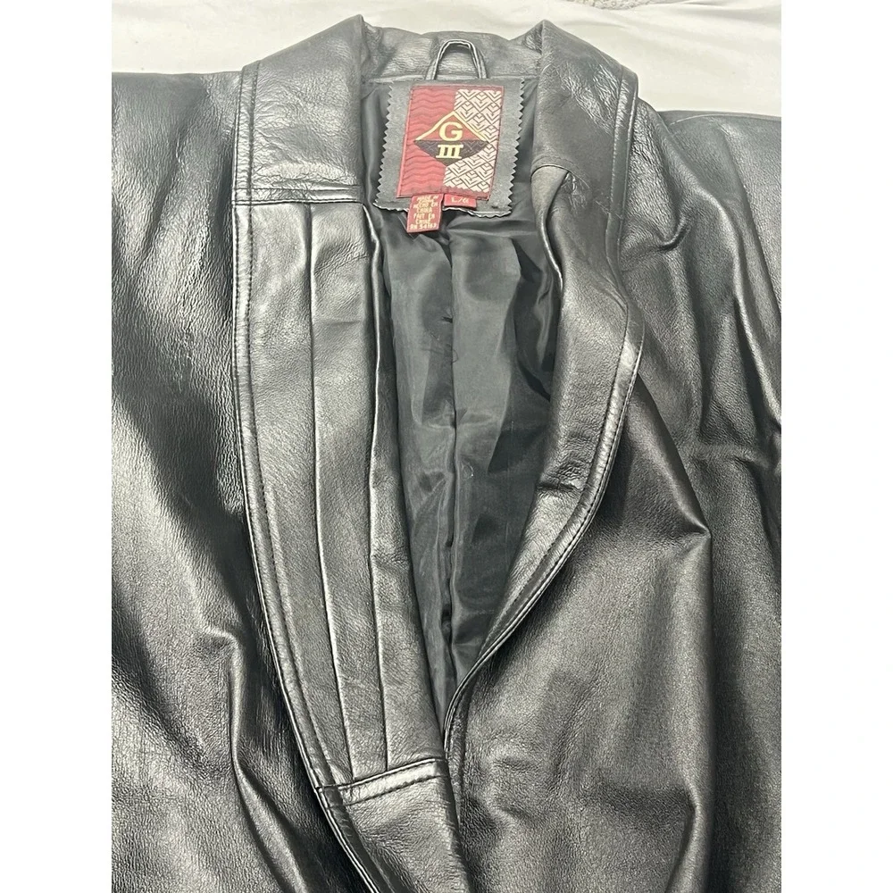 G III Genuine Leather Trench‎ Coat Black Size Large Men's