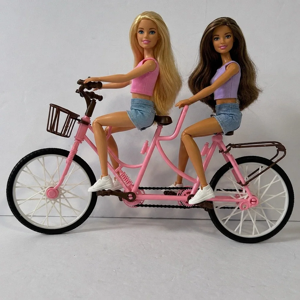 New Pink Tandem Bicycle for 11.5 Inch Fashion Dolls Two Seater Bike with Basket