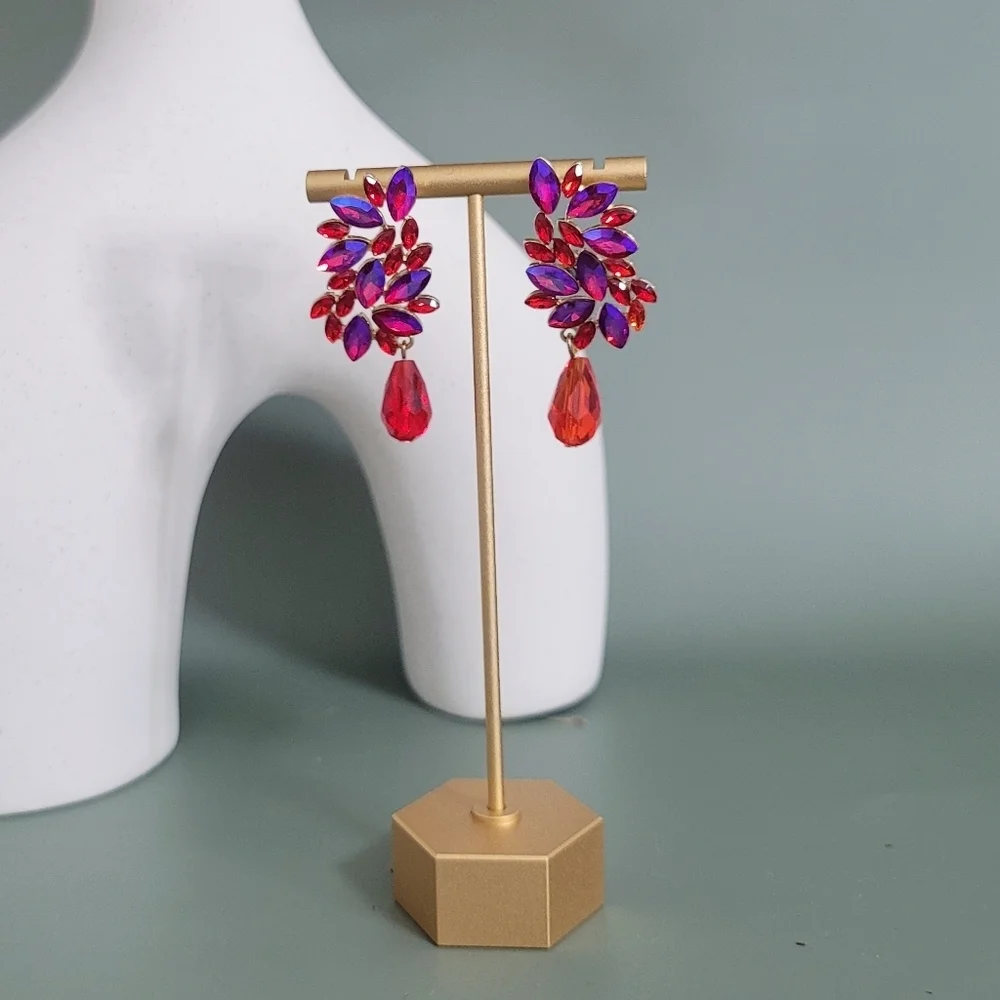 Red/blue crystal drop earrings