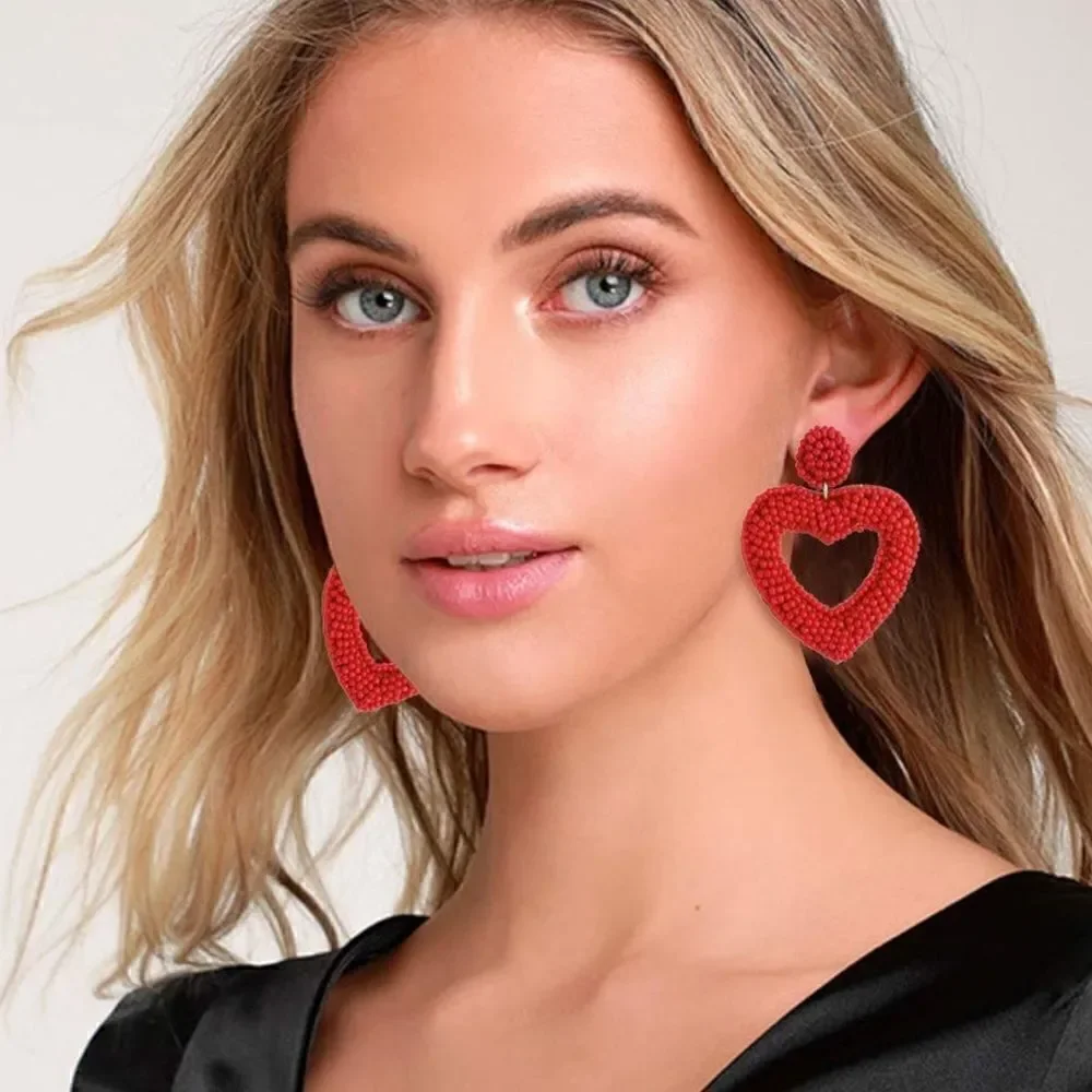 Beaded Heart Dangle Earrings ❤️